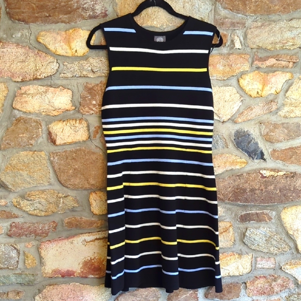 Vince Camuto Fit And Flare Striped Sleeveless Dress